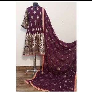 Georgette sequins embroidery frock style Indian suit with Lycra leggings. New